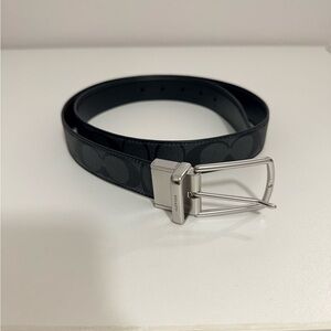 Coach Black Leather Belt with Silver Buckle